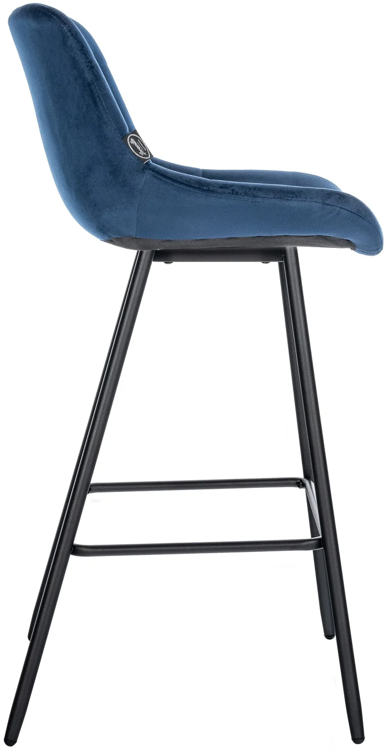 Tabouret de bar x1 avec repose-pieds revêtement en velours bleu piètement à quatre pieds en métal noir 10_0005462