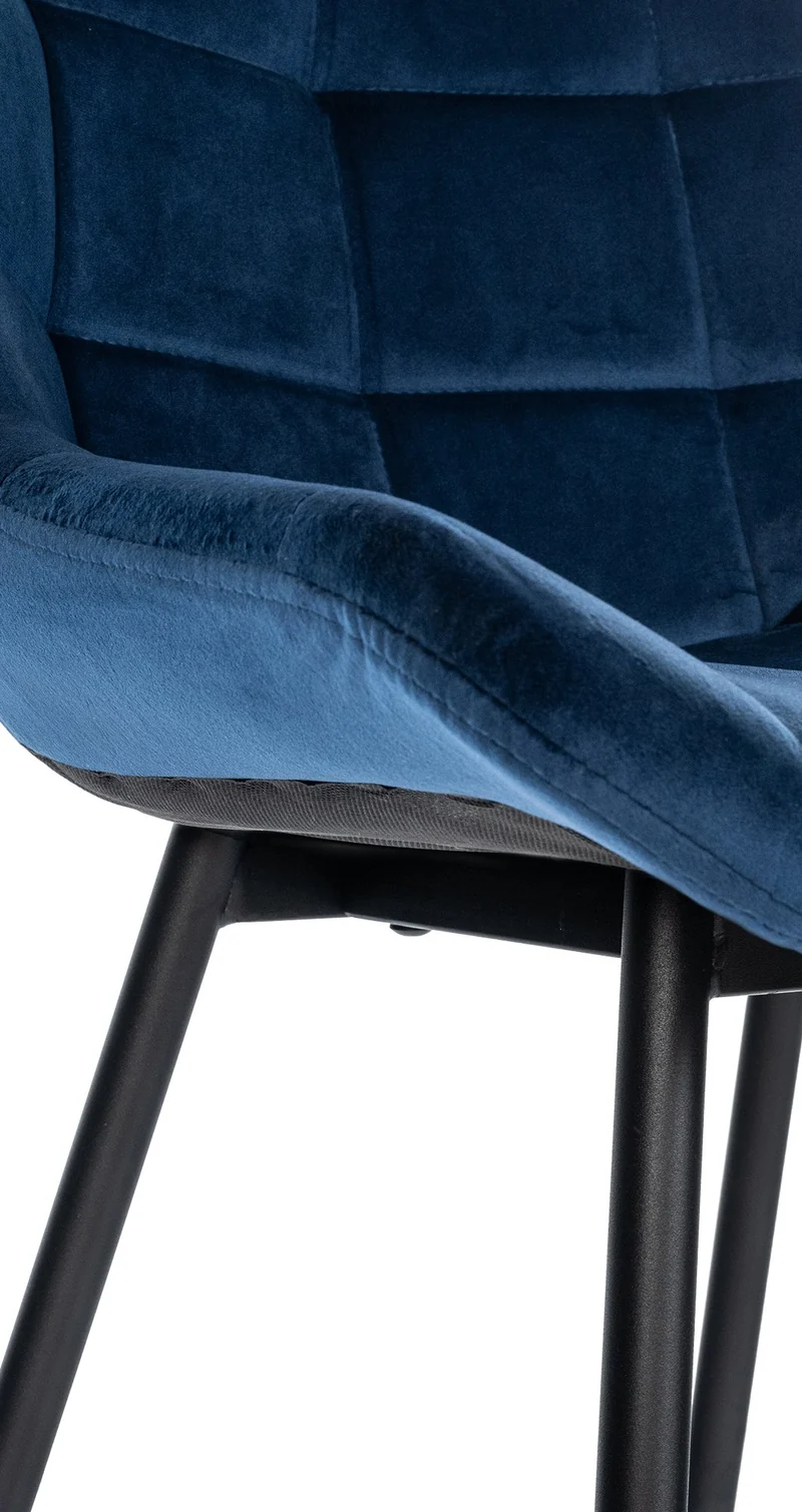 Tabouret de bar x1 avec repose-pieds revêtement en velours bleu piètement à quatre pieds en métal noir 10_0005462