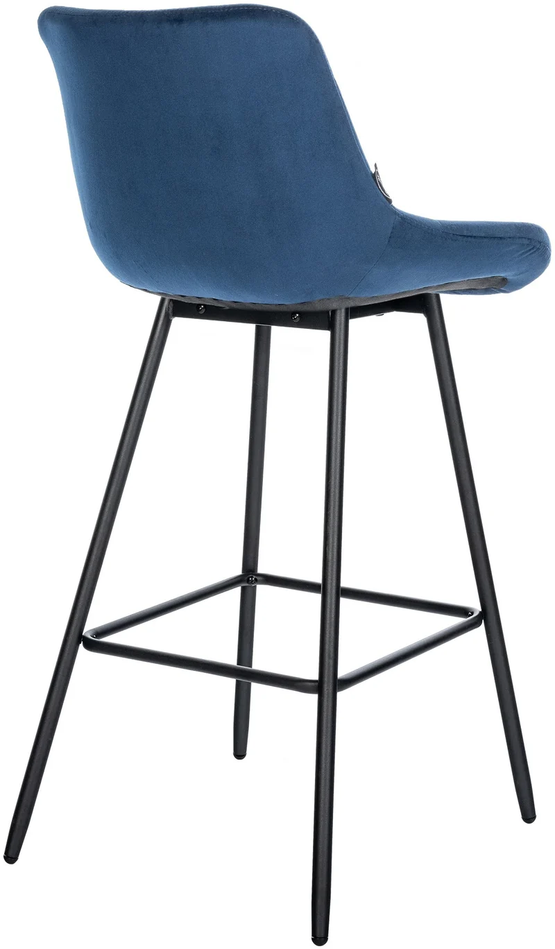 Tabouret de bar x1 avec repose-pieds revêtement en velours bleu piètement à quatre pieds en métal noir 10_0005462