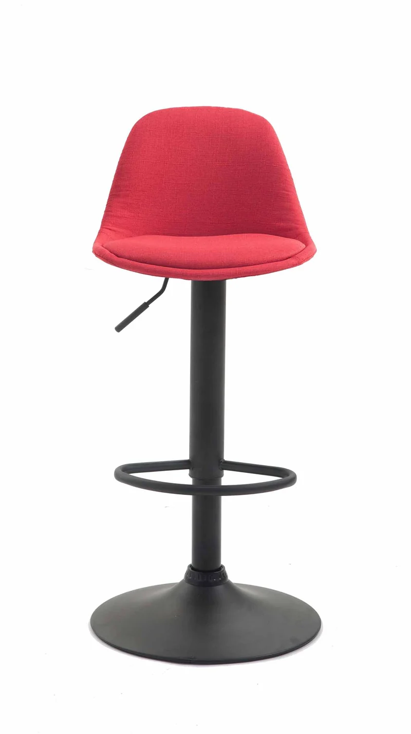 Tabouret de bar en tissu rouge et cadre en métal noir hauteur réglable pieds trompette TDB10572