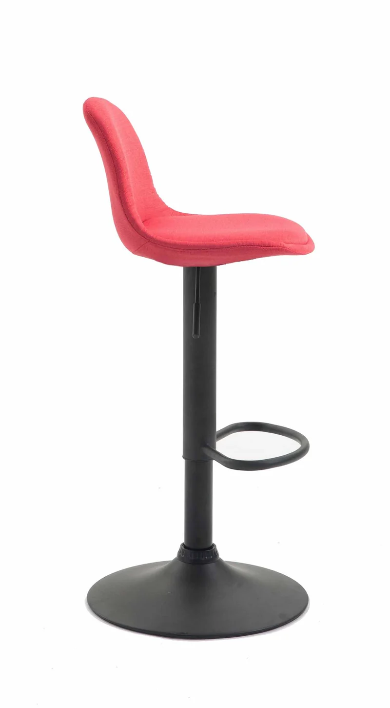 Tabouret de bar en tissu rouge et cadre en métal noir hauteur réglable pieds trompette TDB10572