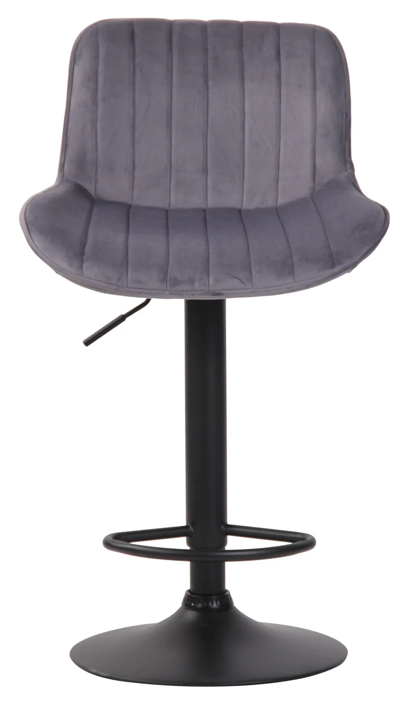 Tabouret de bar chaise haute x1 en velours gris foncé coutures verticales support en métal noir 10_0005112