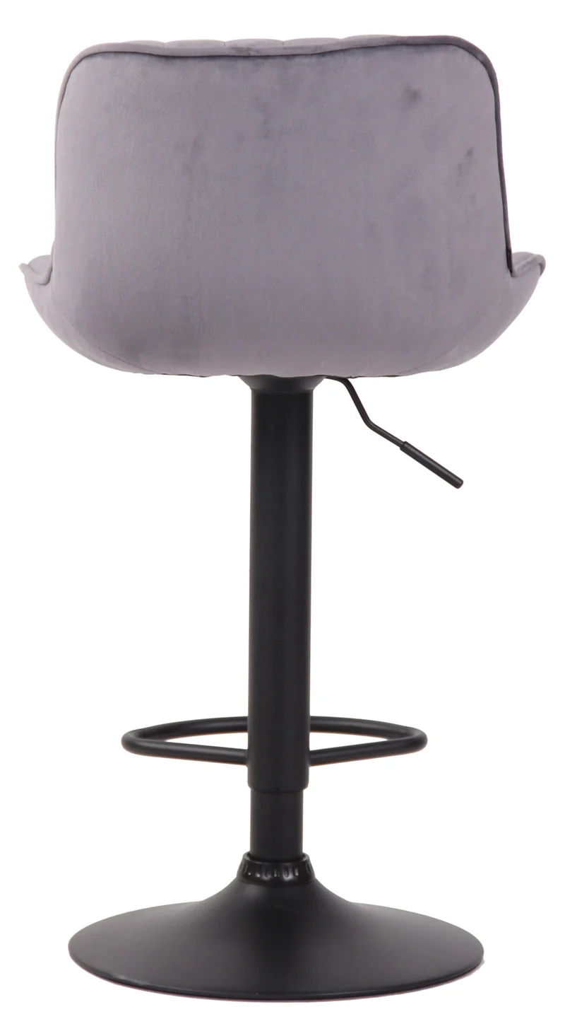 Tabouret de bar chaise haute x1 en velours gris foncé coutures verticales support en métal noir 10_0005112