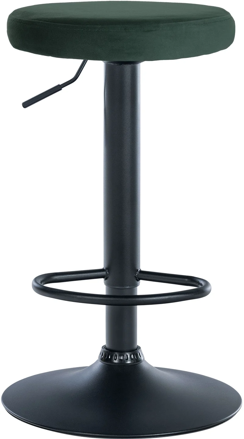 Tabouret de bar x1 design simple hauteur réglable revêtement en velours vert pieds en métal noir 10_0005354