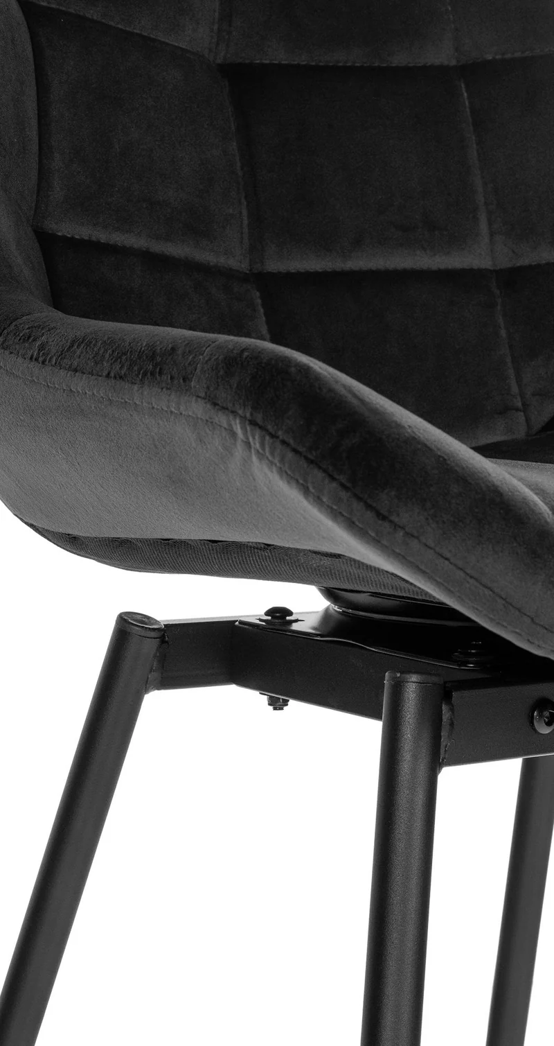 Tabouret de bar pivotant x1 avec repose-pieds revêtement en velours noir piètement à quatre pieds en métal noir 10_0005477