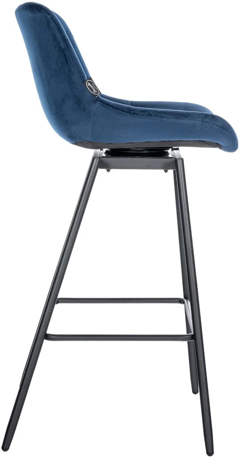 Tabouret de bar pivotant x1 avec repose-pieds revêtement en velours bleu piètement à quatre pieds en métal noir 10_0005473