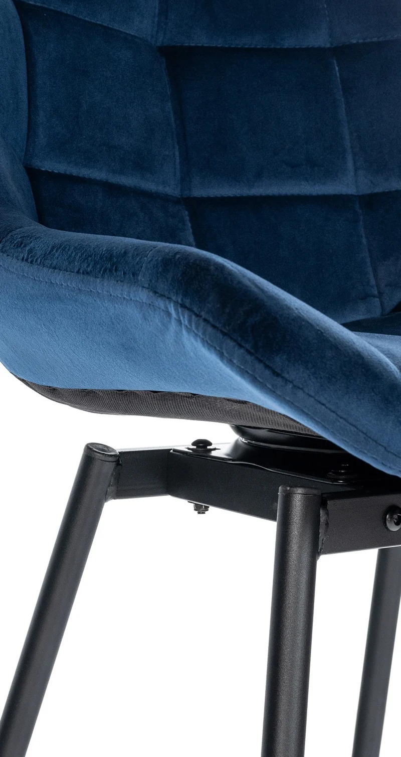 Tabouret de bar pivotant x1 avec repose-pieds revêtement en velours bleu piètement à quatre pieds en métal noir 10_0005473