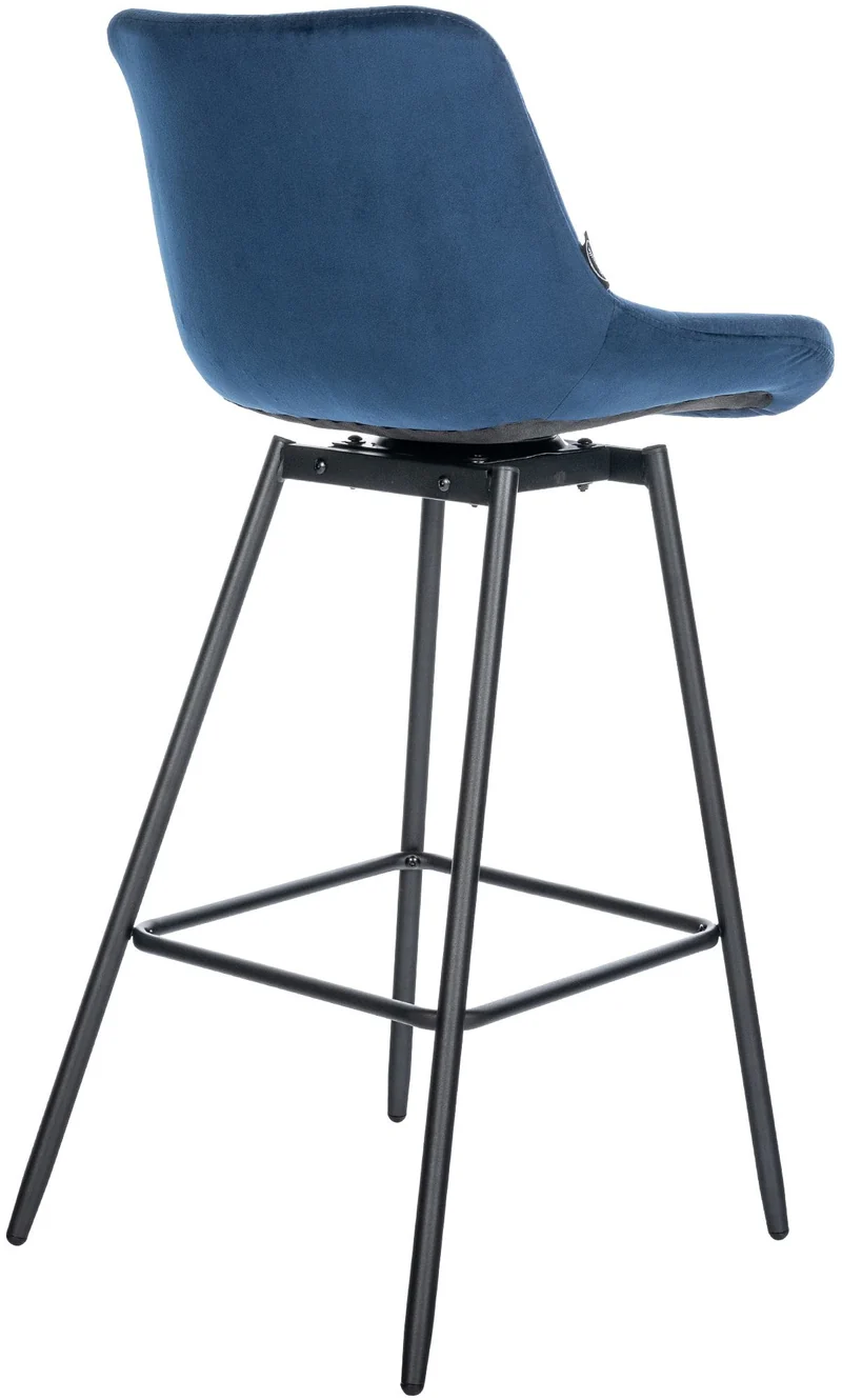 Tabouret de bar pivotant x1 avec repose-pieds revêtement en velours bleu piètement à quatre pieds en métal noir 10_0005473