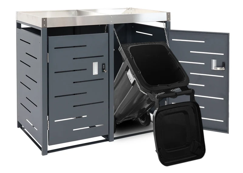 Abris poubelles 4 compartiments bacs à plantes verrouillable acier inoxydable-métal 110x230x62 cm 04_0008244