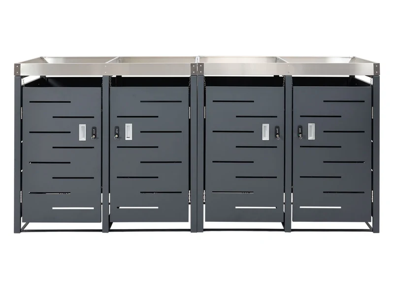 Abris poubelles 4 compartiments bacs à plantes verrouillable acier inoxydable-métal 110x230x62 cm 04_0008244