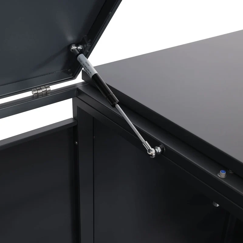 Abri de poubelle en métal pour deux poubelles de 80 à 240 litres anthracite aspect bois d hêtre doré MDJ04175