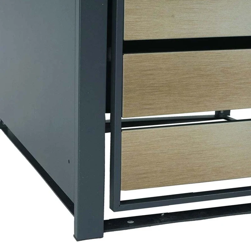 Abri de poubelle en métal pour deux poubelles de 80 à 240 litres anthracite aspect bois d hêtre doré MDJ04175