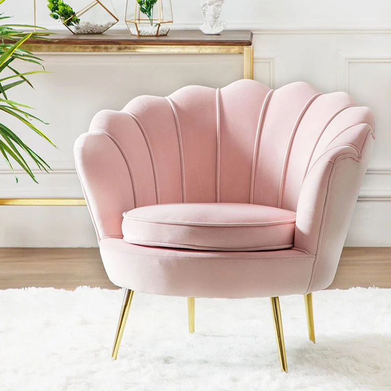 Contemporary Creative Curved Round Synthetic Fabric Metal Accent Chair Backrest Armless For Living Room