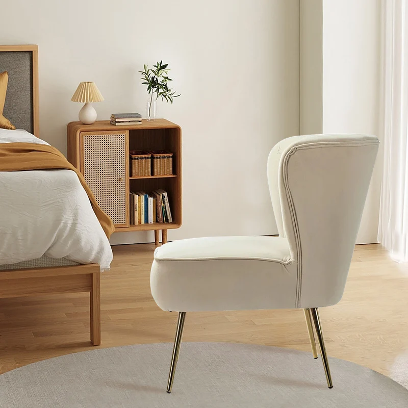 Modern Luxury Curved Pleat Square Velvet Wood Metal Accent Chair Backrest Armless For Living Room