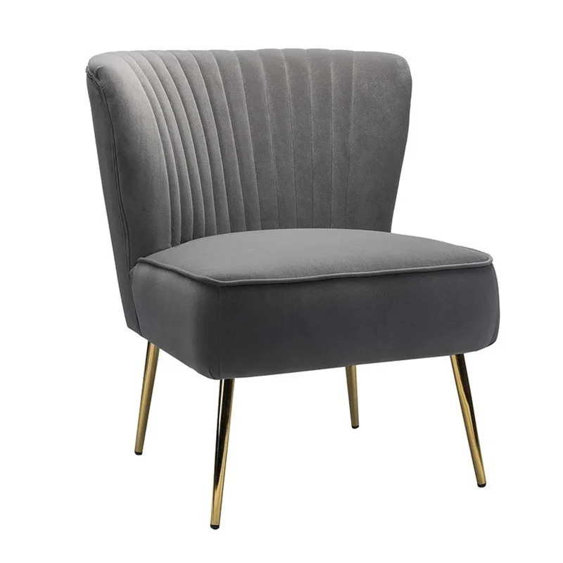 Modern Luxury Curved Pleat Square Velvet Wood Metal Accent Chair Backrest Armless For Living Room