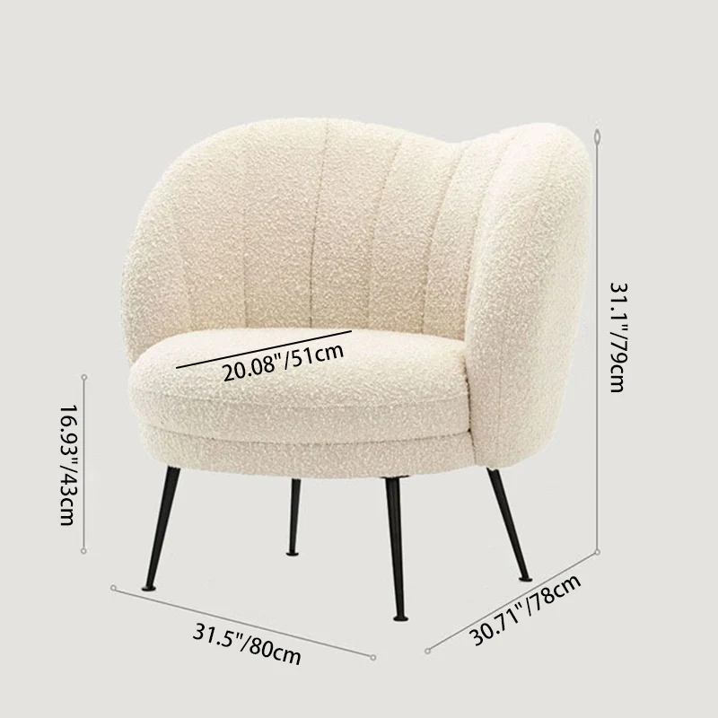 Traditional French Curved Round Sherpa Fabric Iron Accent Chair Backrest Armless For Living Room