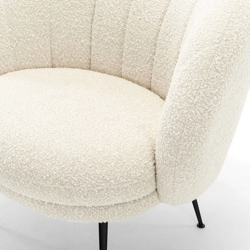 Traditional French Curved Round Sherpa Fabric Iron Accent Chair Backrest Armless For Living Room