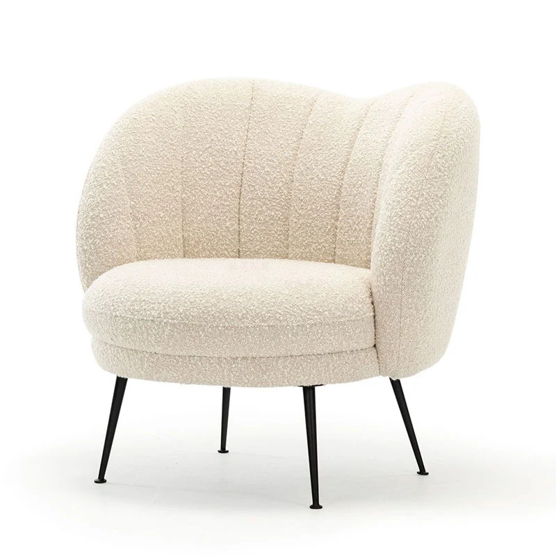 Traditional French Curved Round Sherpa Fabric Iron Accent Chair Backrest Armless For Living Room
