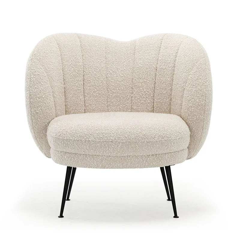 Traditional French Curved Round Sherpa Fabric Iron Accent Chair Backrest Armless For Living Room