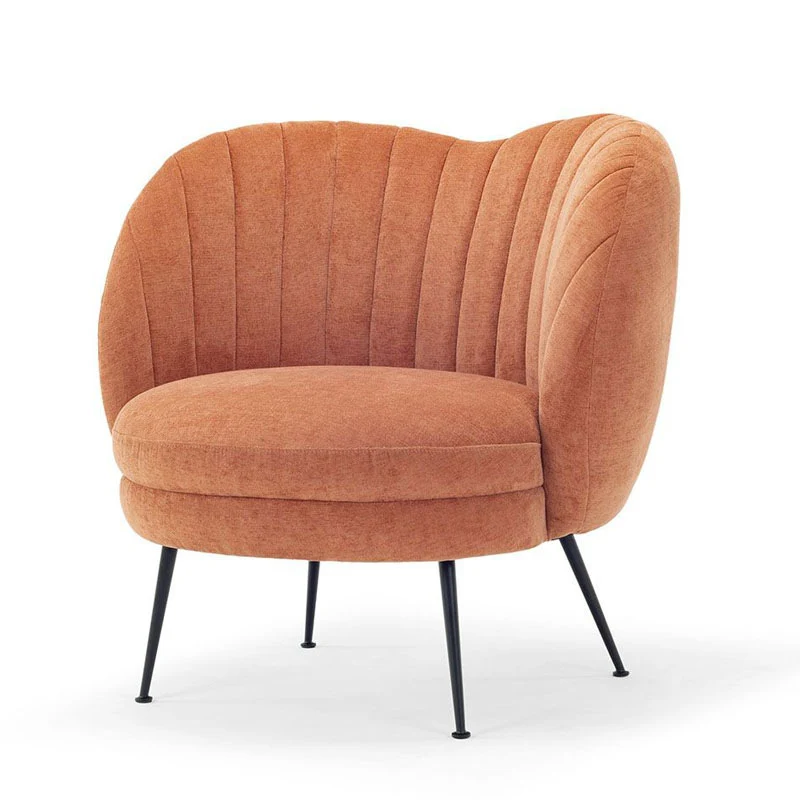 Traditional French Curved Round Sherpa Fabric Iron Accent Chair Backrest Armless For Living Room
