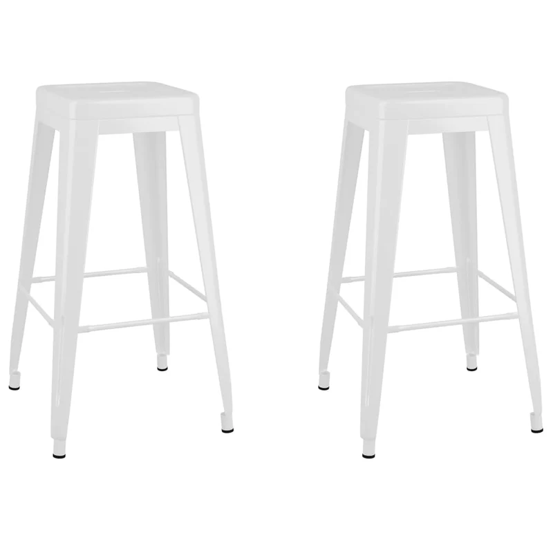 Lot de 2 tabourets de bar empilables design industriel en métal blanc DEC029588