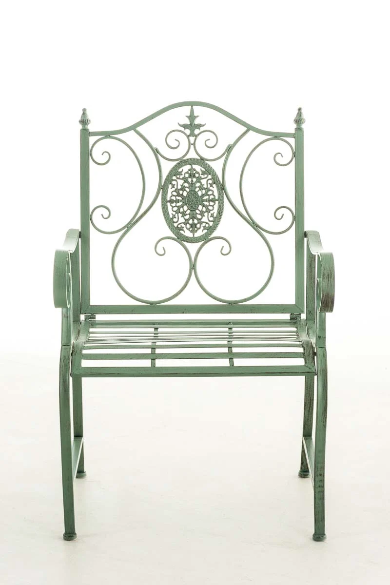 Chaise de jardin balcon terrasse avec accoudoirs design rustique en métal vert vieilli 10_0003026