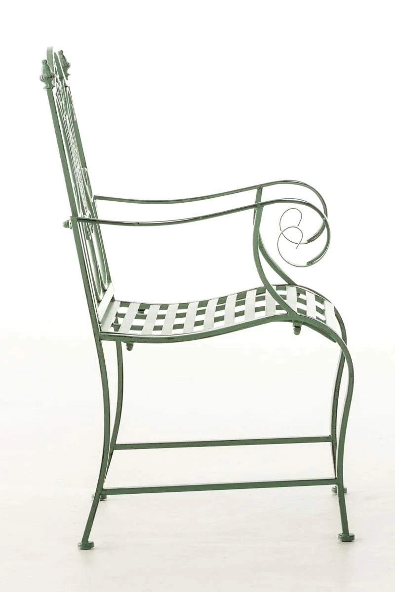 Chaise de jardin balcon terrasse avec accoudoirs design rustique en métal vert vieilli 10_0003026