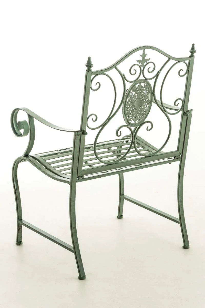 Chaise de jardin balcon terrasse avec accoudoirs design rustique en métal vert vieilli 10_0003026