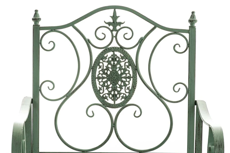 Chaise de jardin balcon terrasse avec accoudoirs design rustique en métal vert vieilli 10_0003026