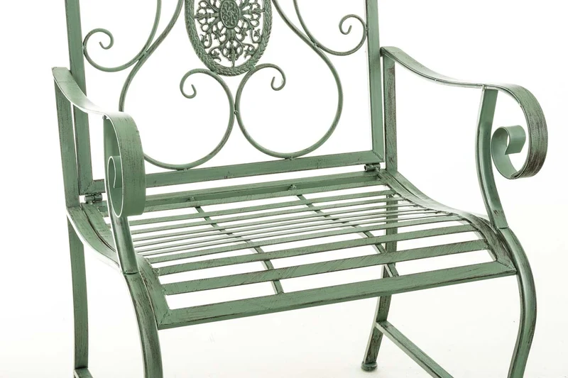 Chaise de jardin balcon terrasse avec accoudoirs design rustique en métal vert vieilli 10_0003026