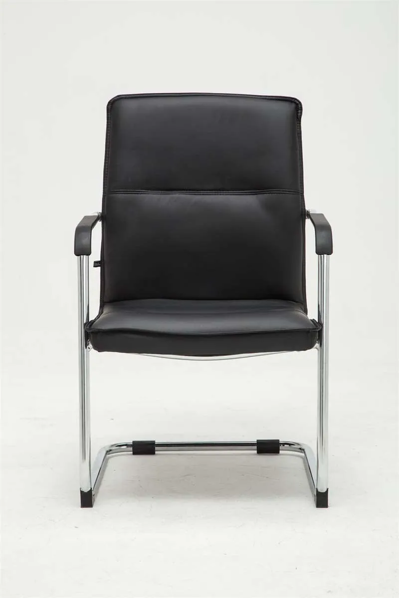 Lot de 2 fauteuils de bureau chaises visiteur avec accoudoirs en PVC noir et métal chromé 10_0001886