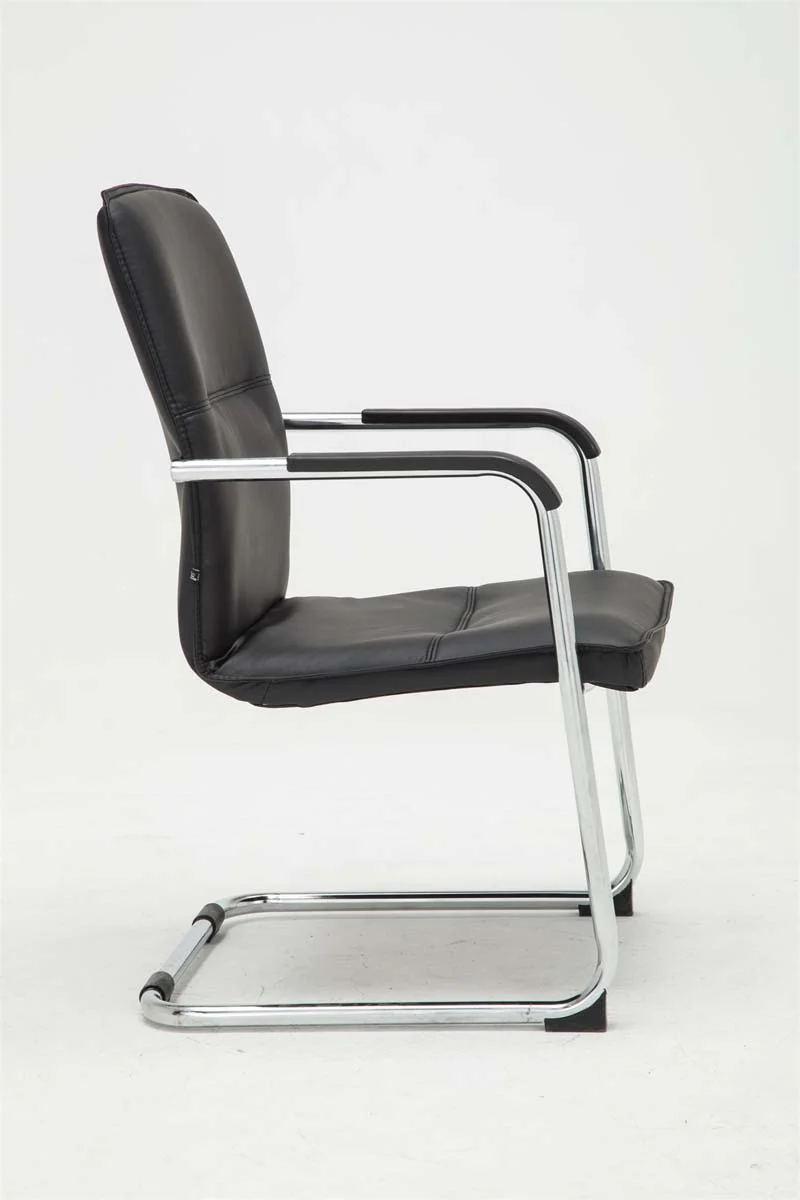 Lot de 2 fauteuils de bureau chaises visiteur avec accoudoirs en PVC noir et métal chromé 10_0001886