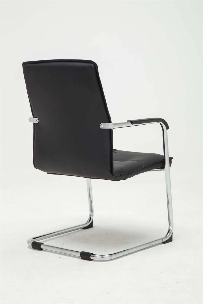 Lot de 2 fauteuils de bureau chaises visiteur avec accoudoirs en PVC noir et métal chromé 10_0001886