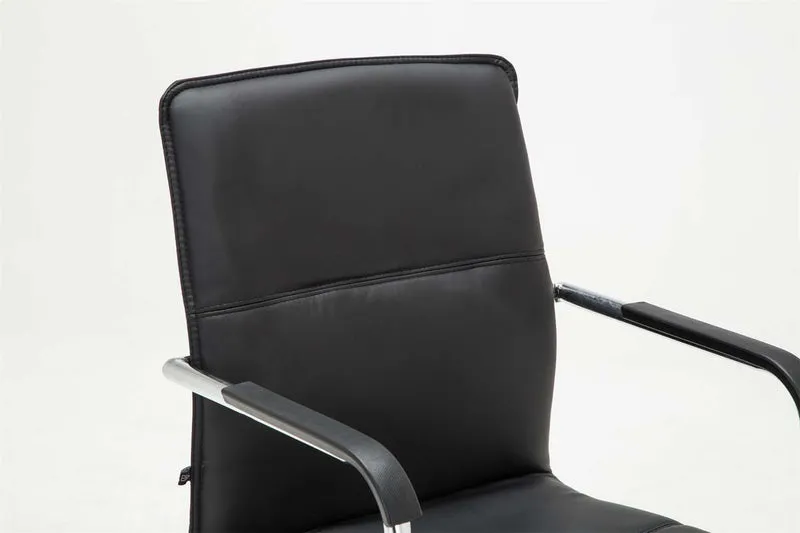 Lot de 2 fauteuils de bureau chaises visiteur avec accoudoirs en PVC noir et métal chromé 10_0001886