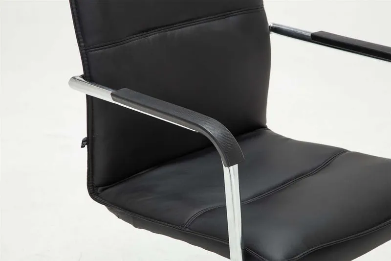 Lot de 2 fauteuils de bureau chaises visiteur avec accoudoirs en PVC noir et métal chromé 10_0001886