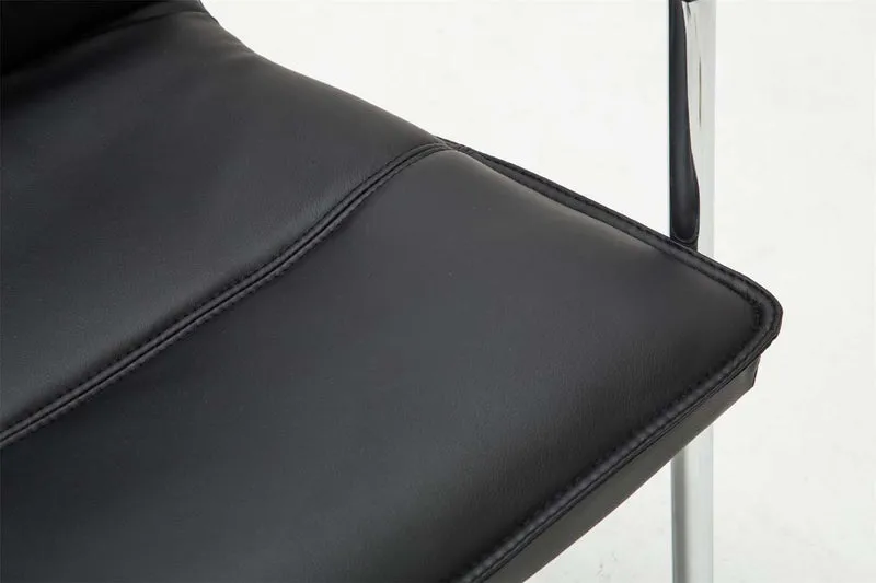 Lot de 2 fauteuils de bureau chaises visiteur avec accoudoirs en PVC noir et métal chromé 10_0001886