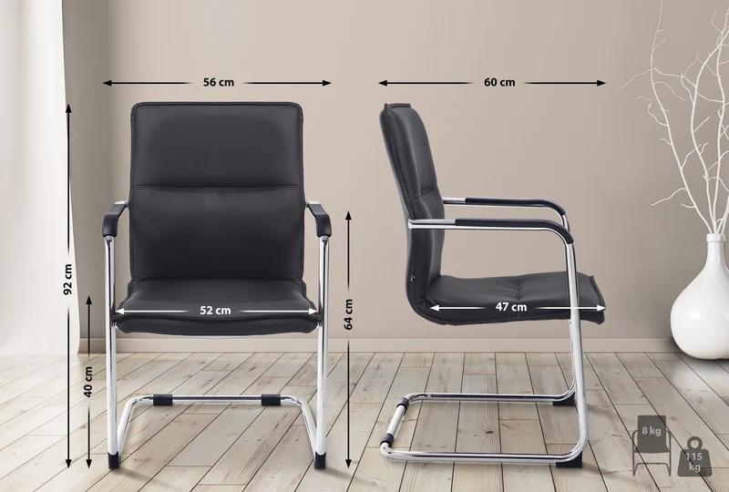 Chaise de bureau fauteuil visiteur avec accoudoirs en PVC noir et métal 10_0001923
