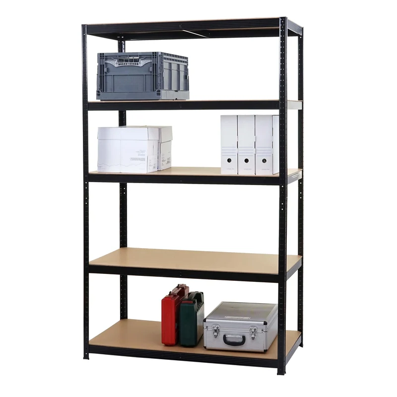 Rayonnage métallique noir étagère renforcée 5 niveaux Capacité 875 kg 200x120x60 cm 04_0008690