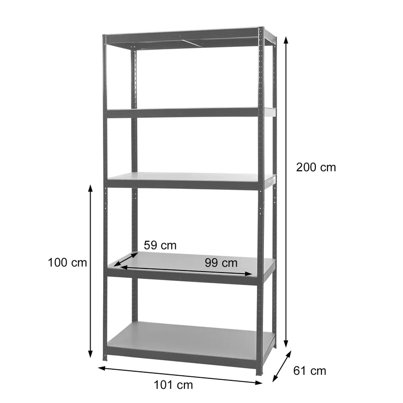 Étagère pour charges lourdes rayonnage métallique noir 5 niveaux capacité 875 kg 200x100x60 cm 04_0008686