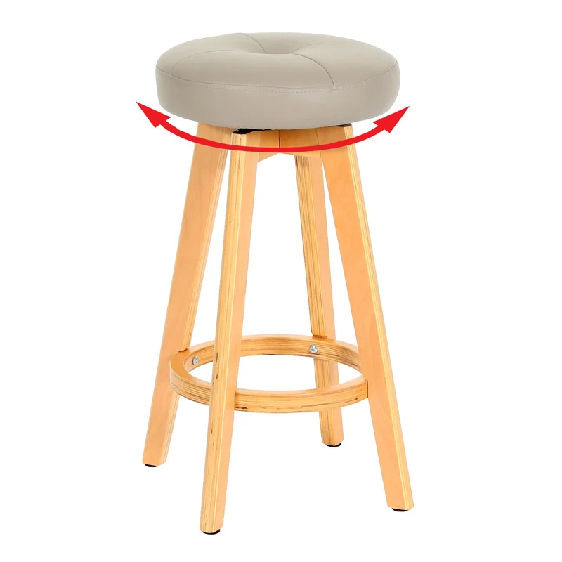 Tabouret de bar x1 siège pivotant en bois et similicuir taupe avec pieds clairs 04_0008596