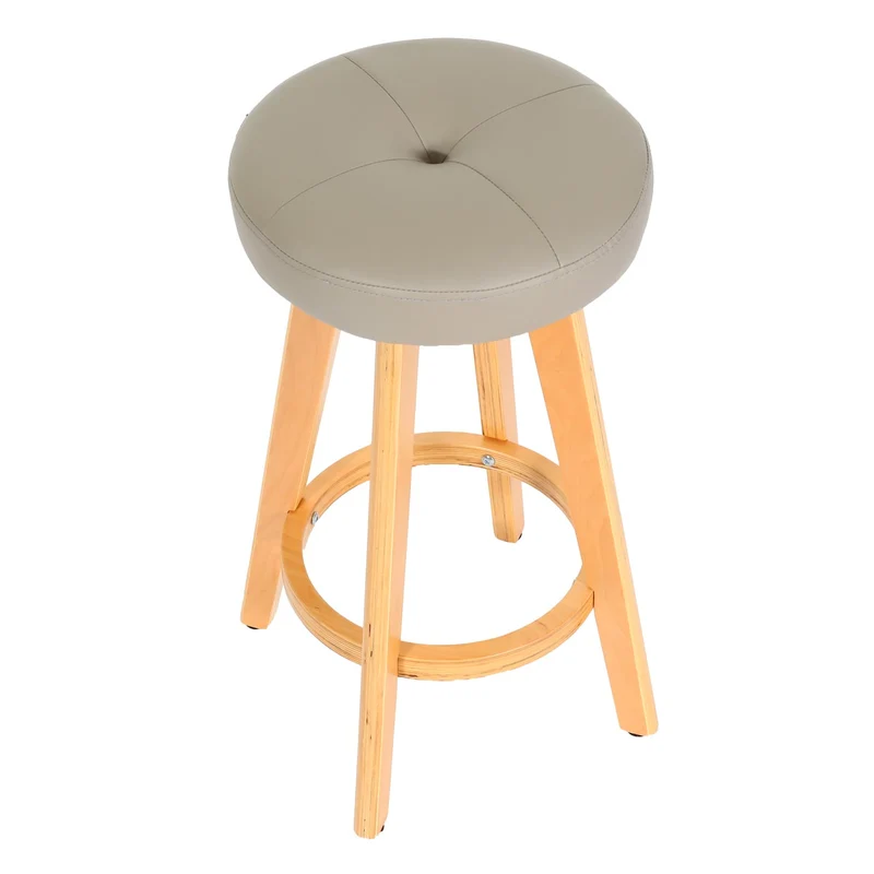 Tabouret de bar x1 siège pivotant en bois et similicuir taupe avec pieds clairs 04_0008596