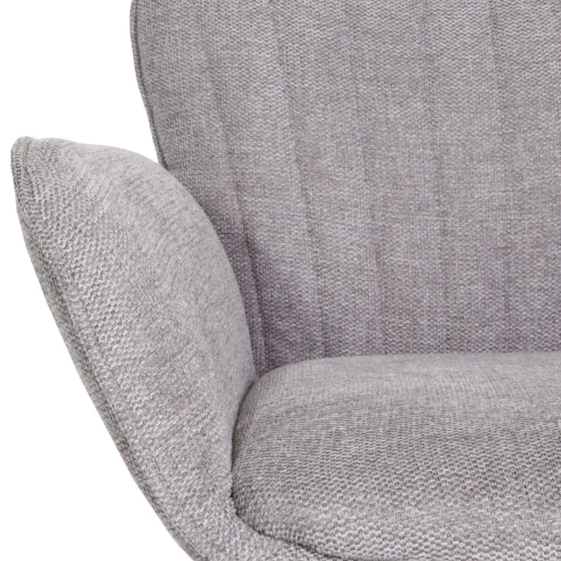 Tabouret de bar x1 pivotant avec accoudoirs et repose-pieds – tissu gris clair – pieds métal noirs 04_0008589