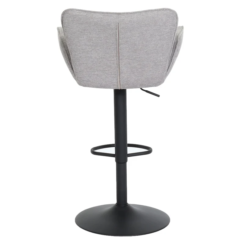 Tabouret de bar x1 pivotant avec accoudoirs et repose-pieds – tissu gris clair – pieds métal noirs 04_0008589