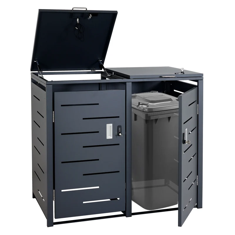 Abri pour 2 poubelles jusqu'à 120 L – Structure en acier anthracite 103x115x63 cm 04_0008224