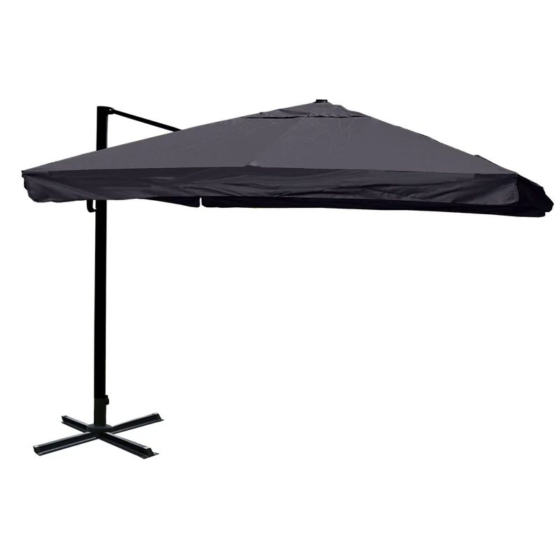 Parasol déporté 3×4 m (5 m) – Toile polyester anthracite – Structure aluminium/acier – Sans pied – Volant (flap) 04_0007957