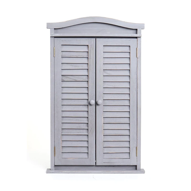 Miroir mural avec volets en bois gris – 71×46×5 cm – Style vintage pour salle de bain, entrée ou salon 04_0007889