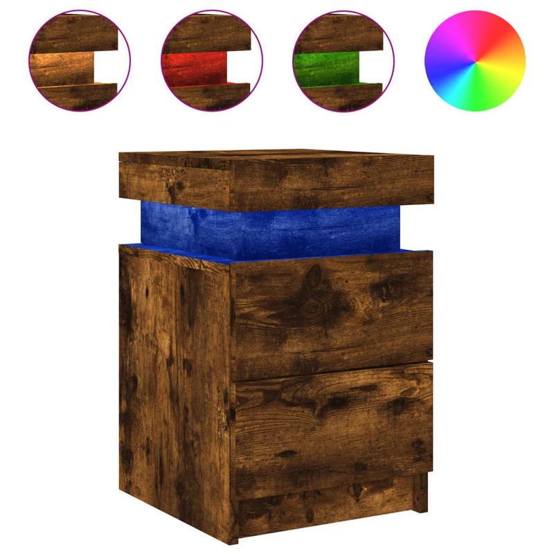 Table de chevet avec lumières LED et tiroirs 35 x 39 x 55 cm bois d'ingénierie marron DEC033174
