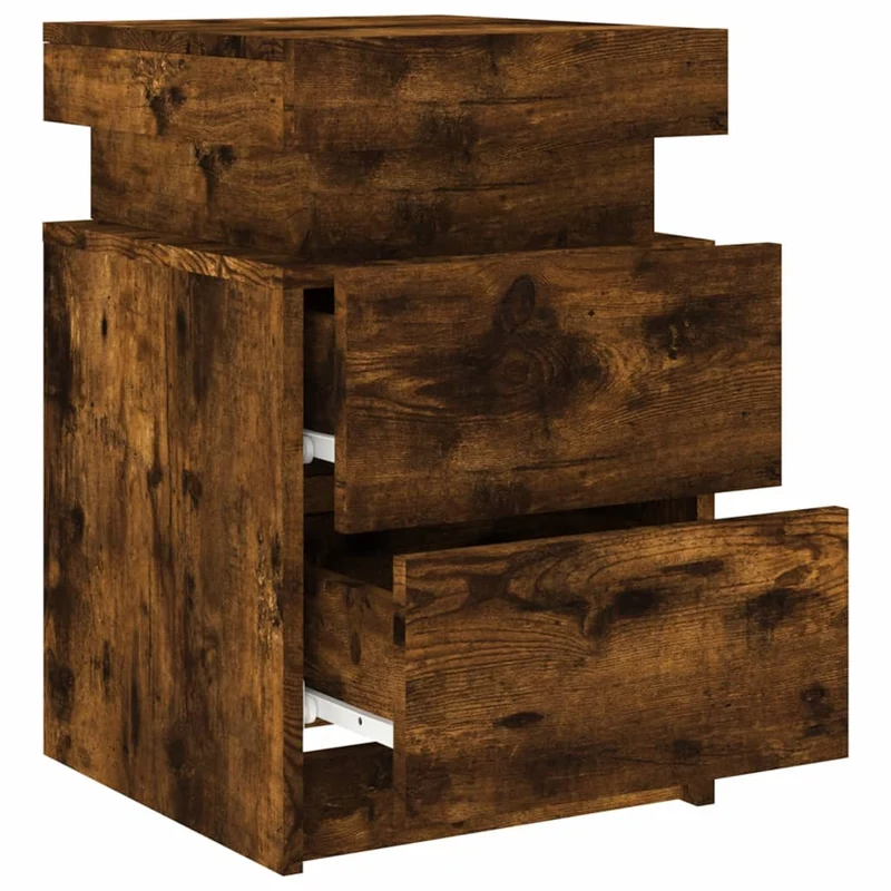 Table de chevet avec lumières LED et tiroirs 35 x 39 x 55 cm bois d'ingénierie marron DEC033174