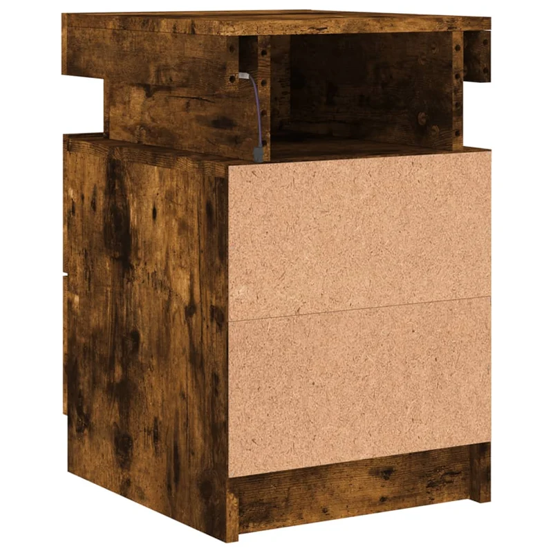 Table de chevet avec lumières LED et tiroirs 35 x 39 x 55 cm bois d'ingénierie marron DEC033174