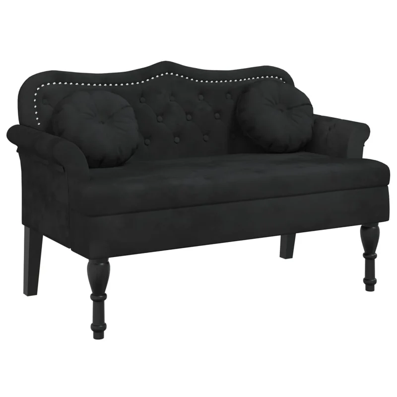 Banquette banc canapé avec coussins avec dossier et coussins 120,5 x 65 x 75 cm velours noir capitonné DEC024634